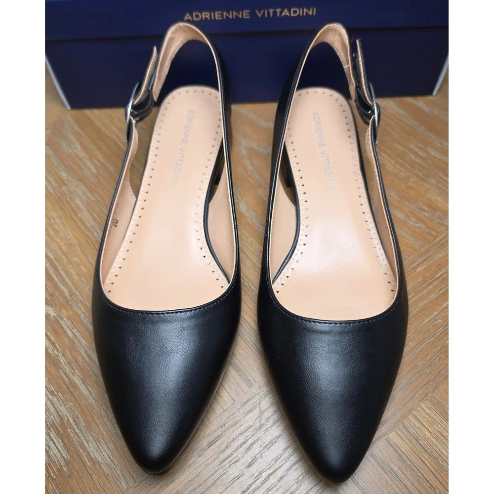 Adrienne Vittadini Papina Black Slingback Pointed Toe Block Heel Pumps Womens 8M